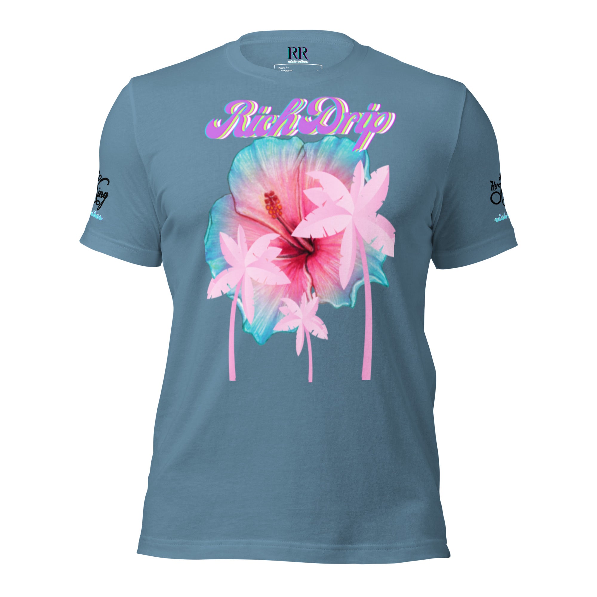 RV Rich Drip Her King Tropical Pink Palm Tree - Unisex t-shirt Steel Blue